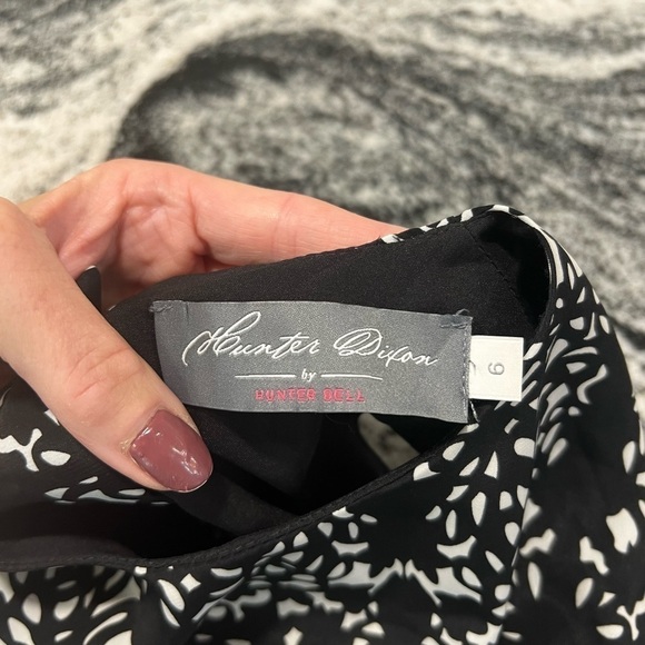 HUNTER BELL black and white abstract print with leather trip sleeveless dress - Picture 11 of 15